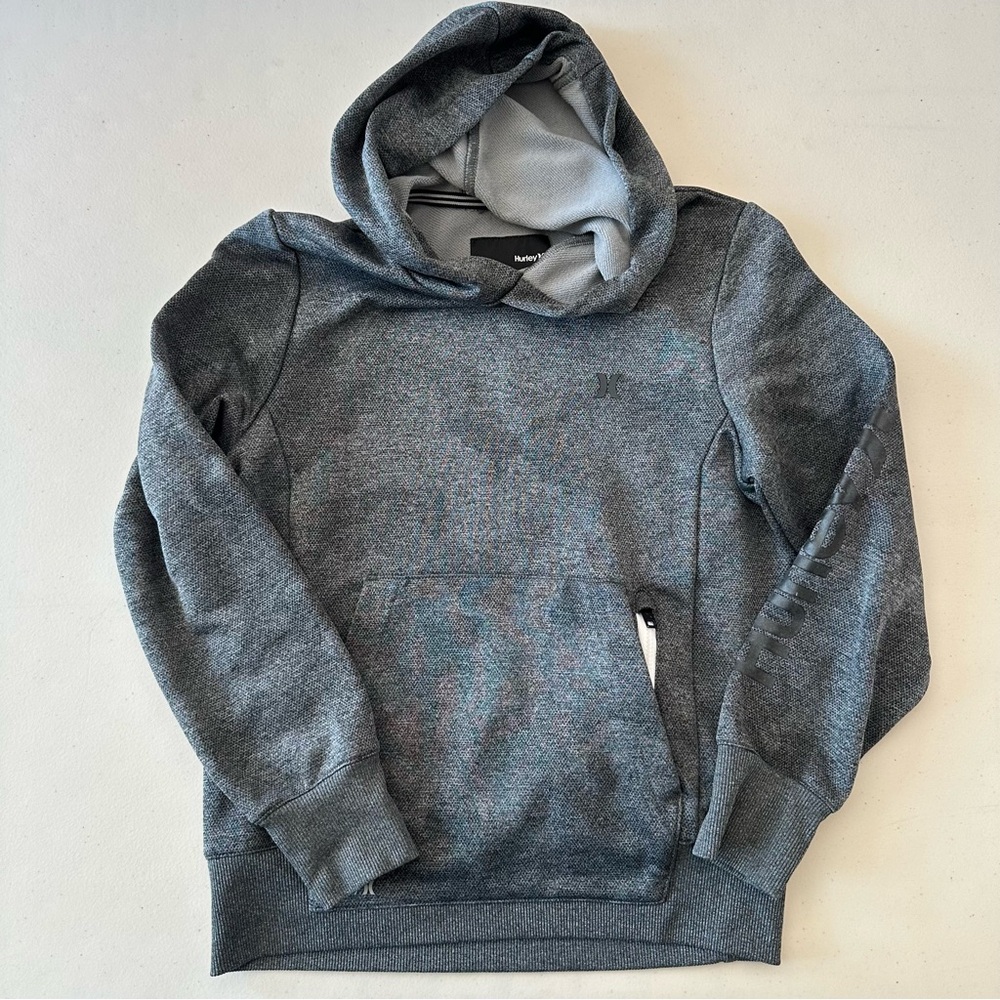 Hurley boys gray hooded sweater with zipper pouch size small